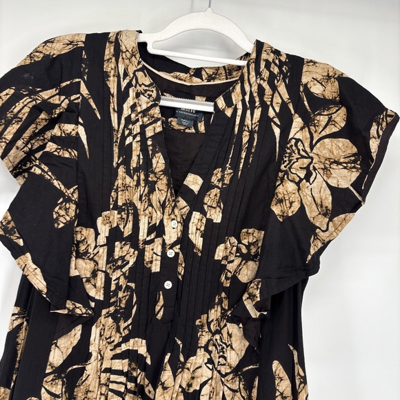 Anthropologie Maeve Cassandra Maxi Dress Womens Small Black Tan Flutter Sleeve - Picture 3 of 7